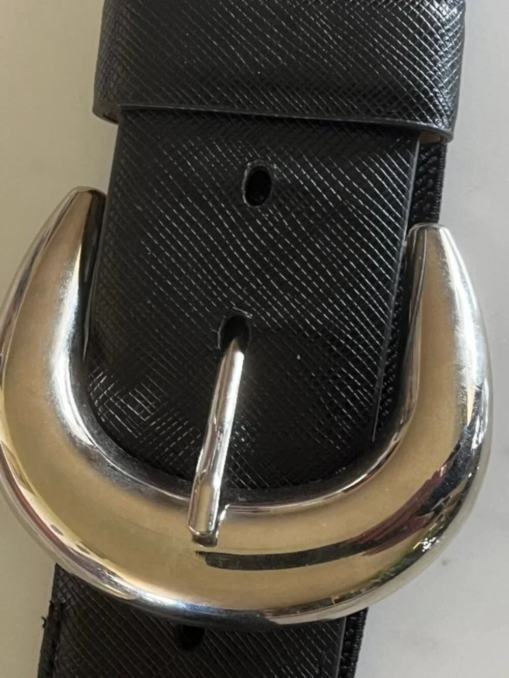 Adrienne Vittadini Black Faux Leather Belt with Elastic Back & Silver Buckle